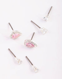 Silver and Pink Cubic Zirconia Stud Earring Pack - link has visual effect only