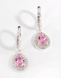 Silver and Pink Cubic Zirconia Huggie Earrings - link has visual effect only