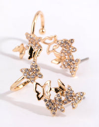 Gold Cubic Zirconia Butterfly Crawler Earrings - link has visual effect only