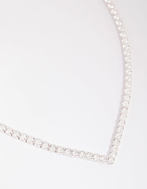 Silver Cubic Zirconia Cupchain Point Necklace