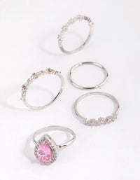 Rhodium Cubic Zirconia Pink Diamante Ring Pack - link has visual effect only