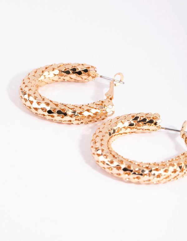 Gold Dragon Scale Hoop Earrings