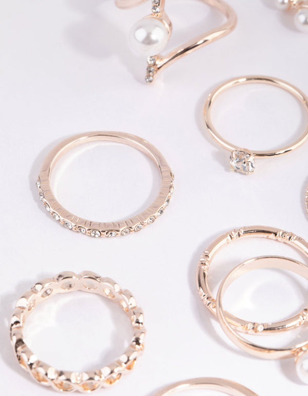 Rose Gold Statement Pearl Ring Pack
