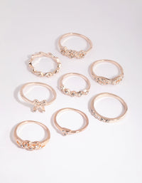 Rose Gold Bow and Flower Diamante Ring Pack - link has visual effect only