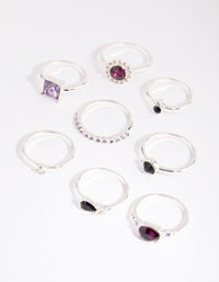Silver Mixed Statement Stone Ring Pack - link has visual effect only