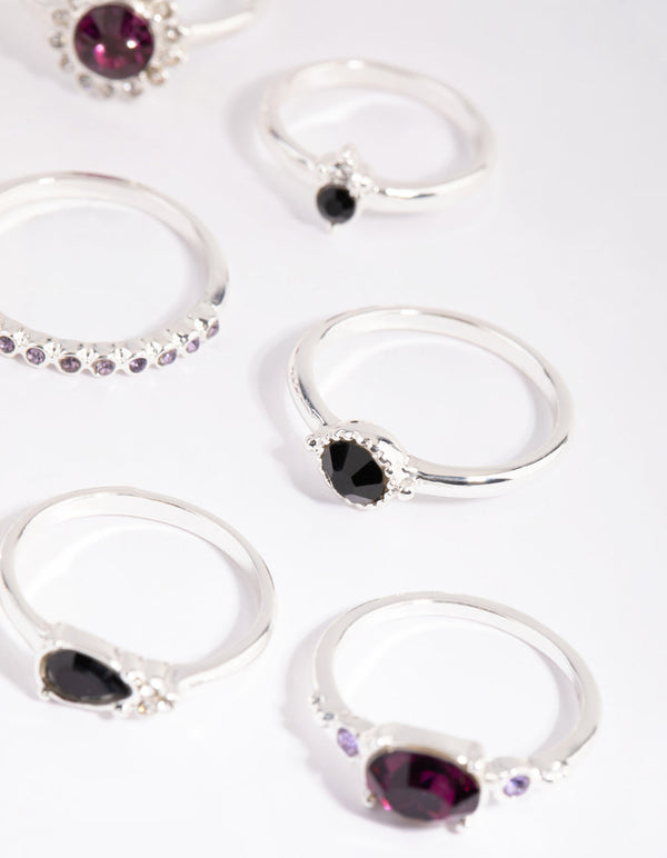 Silver Mixed Statement Stone Ring Pack