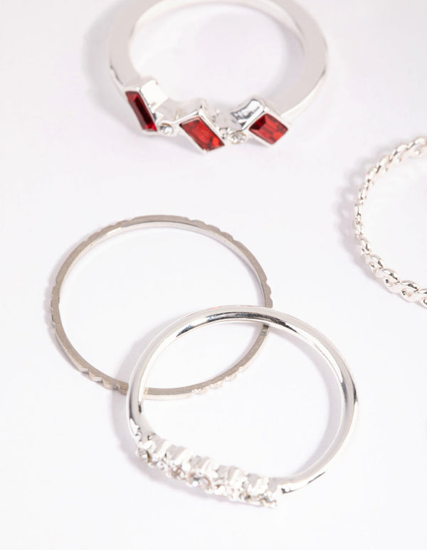 Silver Mixed Baguette Stone Ring Pack