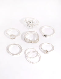 Silver Geometric Flower Ring Pack - link has visual effect only