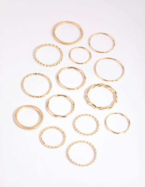 Gold Fine Mixed Band Ring Pack