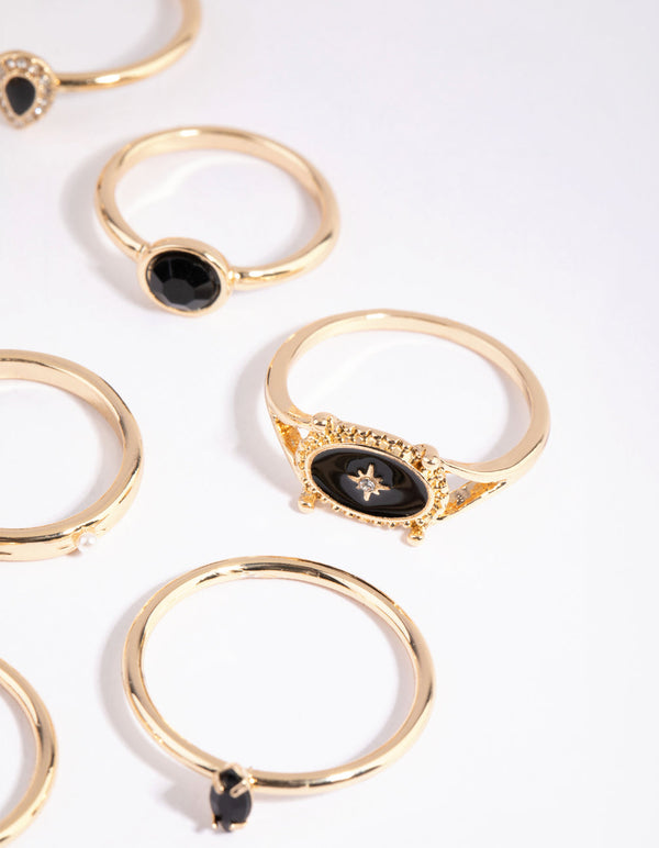 Gold Mixed Enamel Stone Ring Pack