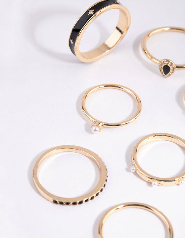 Gold Mixed Enamel Stone Ring Pack