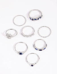 Rhodium Flower and Stone Mixed Ring Pack - link has visual effect only