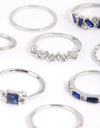 Rhodium Flower and Stone Mixed Ring Pack - link has visual effect only