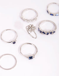 Rhodium Flower and Stone Mixed Ring Pack - link has visual effect only