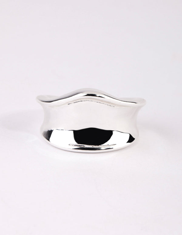 Rhodium Wide Molten Ring