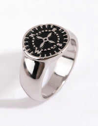 Rhodium Black Compass Signet Ring - link has visual effect only