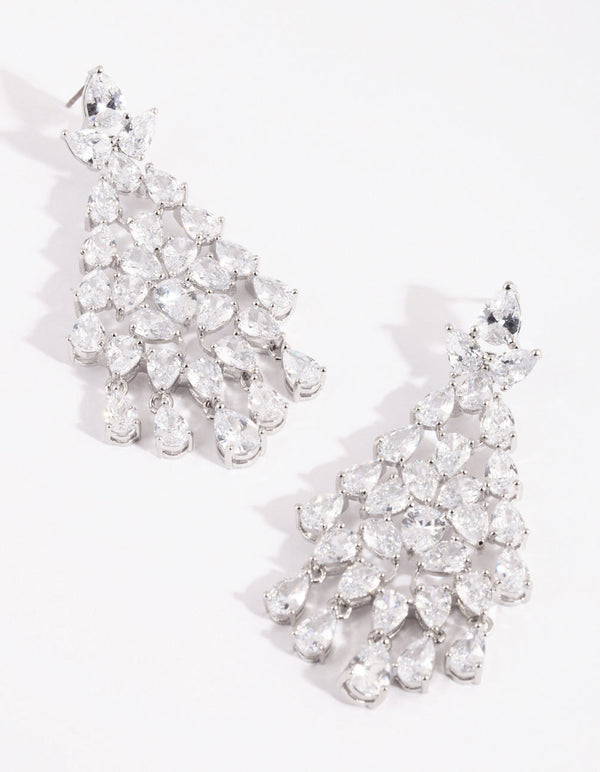 Rhodium Cubic Zirconia Statement Chandelier Drop Earrings