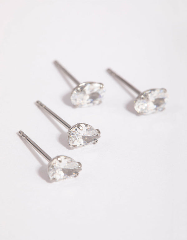 Surgical Steel Cubic Zirconia Pear and Oval Stud Earring Set