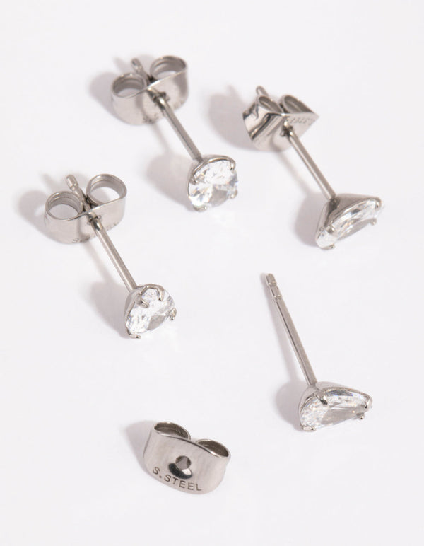 Surgical Steel Cubic Zirconia Pear and Oval Stud Earring Set