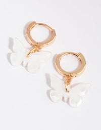 Gold and White Acrylic Butterfly Huggie Earrings - link has visual effect only