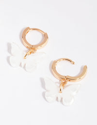 Gold and White Acrylic Butterfly Huggie Earrings - link has visual effect only