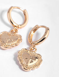 Gold Vintage Heart Huggie Earrings - link has visual effect only