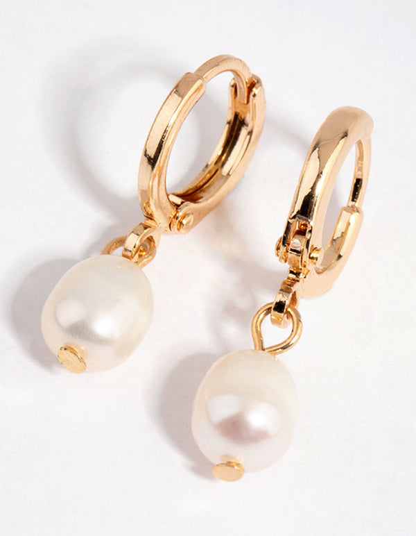 Gold Freshwater Pearl Huggie Earrings