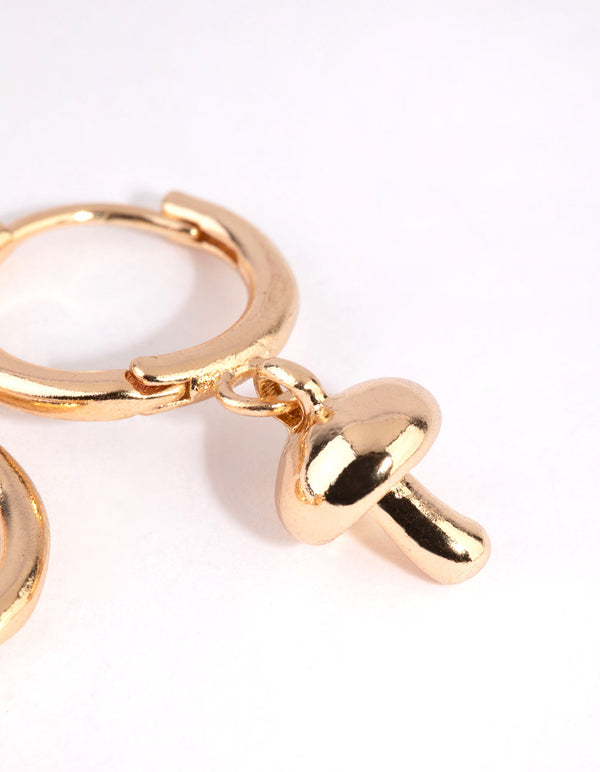 Gold Mushroom Huggie Earrings