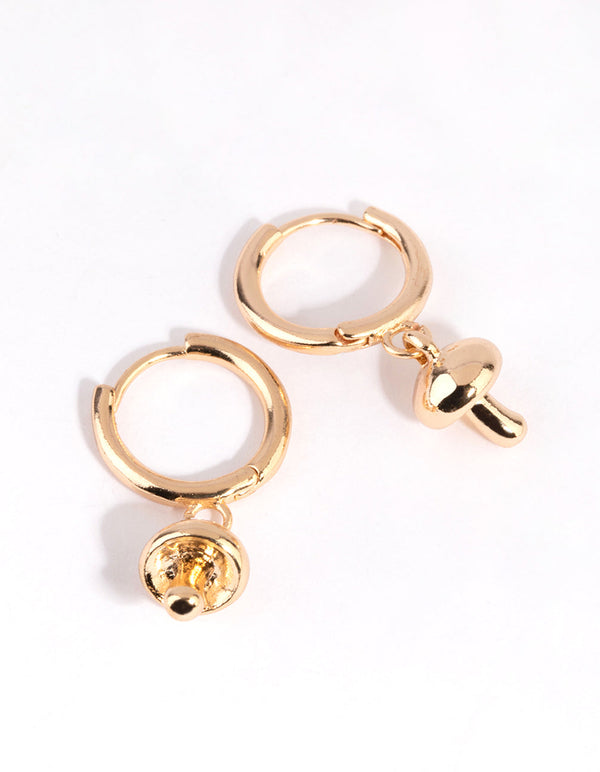 Gold Mushroom Huggie Earrings