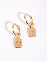 Gold Rectangular Diamante Huggie Earrings - link has visual effect only