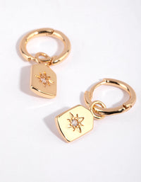 Gold Rectangular Diamante Huggie Earrings - link has visual effect only