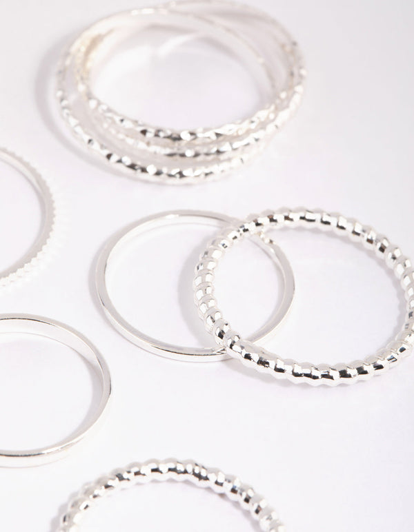 Silver Mixed Texture Ring Pack