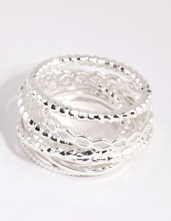 Silver Mixed Texture Ring Pack