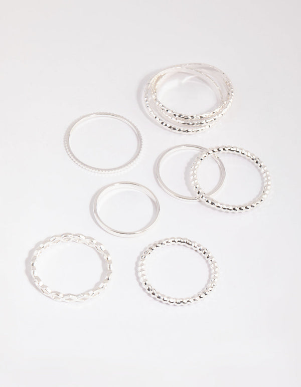 Silver Mixed Texture Ring Pack