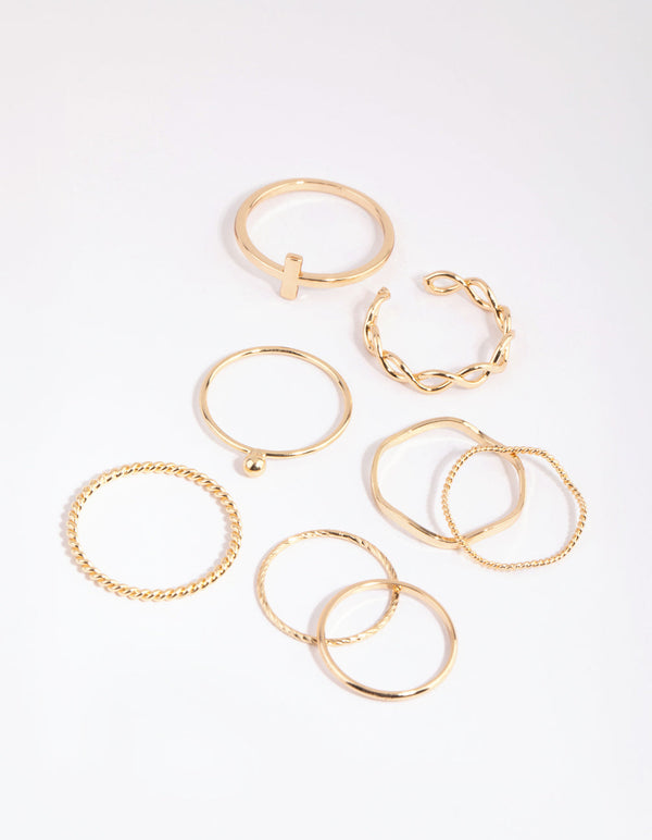 Gold Cross and Wave Ring Pack