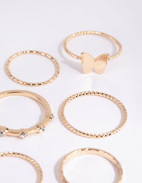 Gold Butterfly and Diamante Fine Ring Pack - link has visual effect only