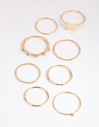 Gold Butterfly and Diamante Fine Ring Pack - link has visual effect only