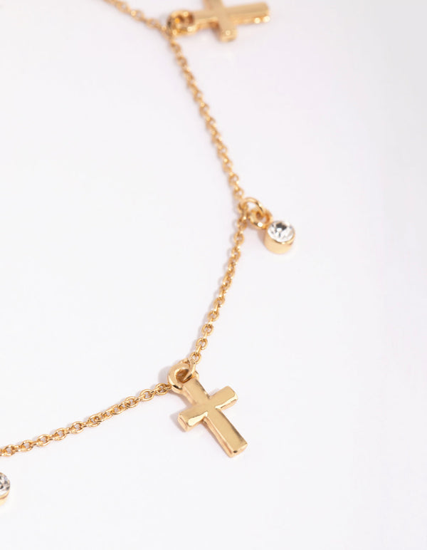 Gold Cross and Diamante Anklet