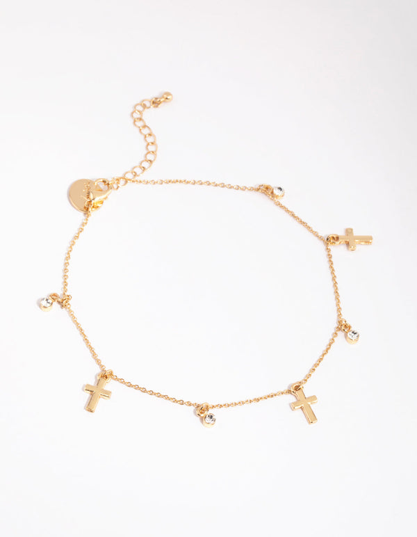 Gold Cross and Diamante Anklet