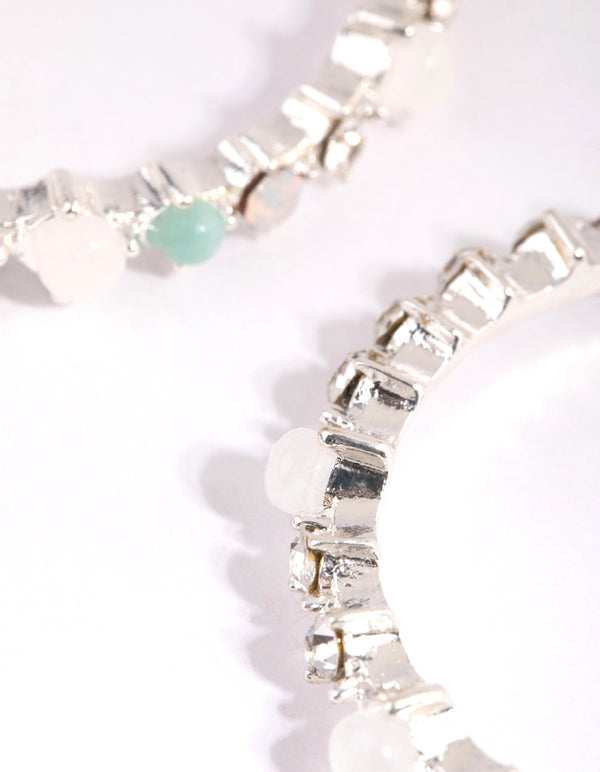Silver Mixed Stone Hoop Earrings