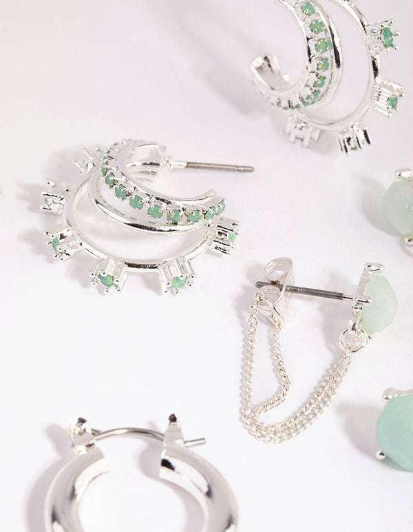 Silver Amazonite Hoop Earring Stack Pack