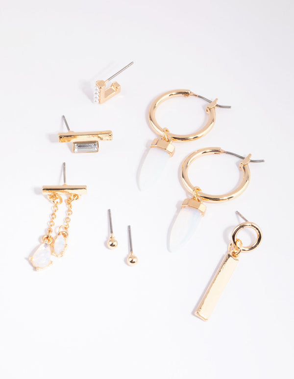Gold Moonstone Shard Earring Stack Pack