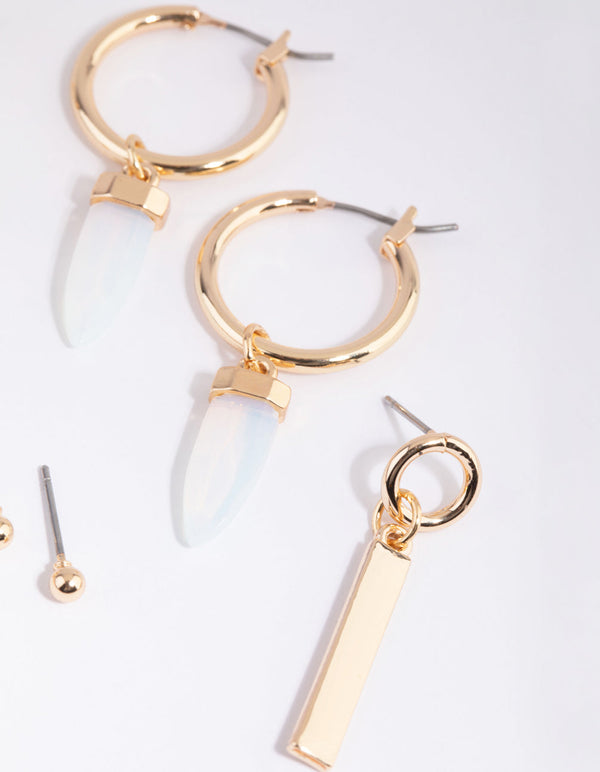 Gold Moonstone Shard Earring Stack Pack