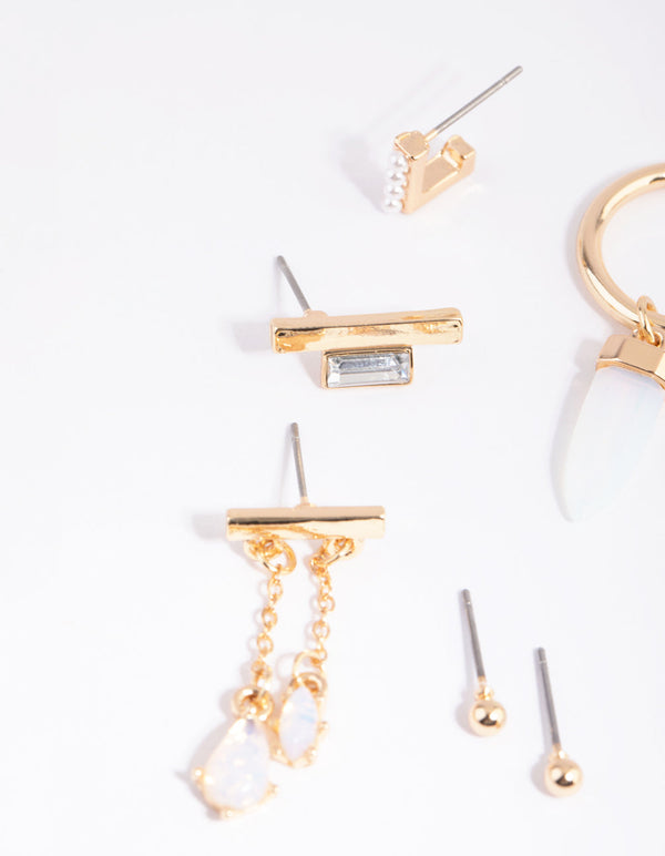 Gold Moonstone Shard Earring Stack Pack