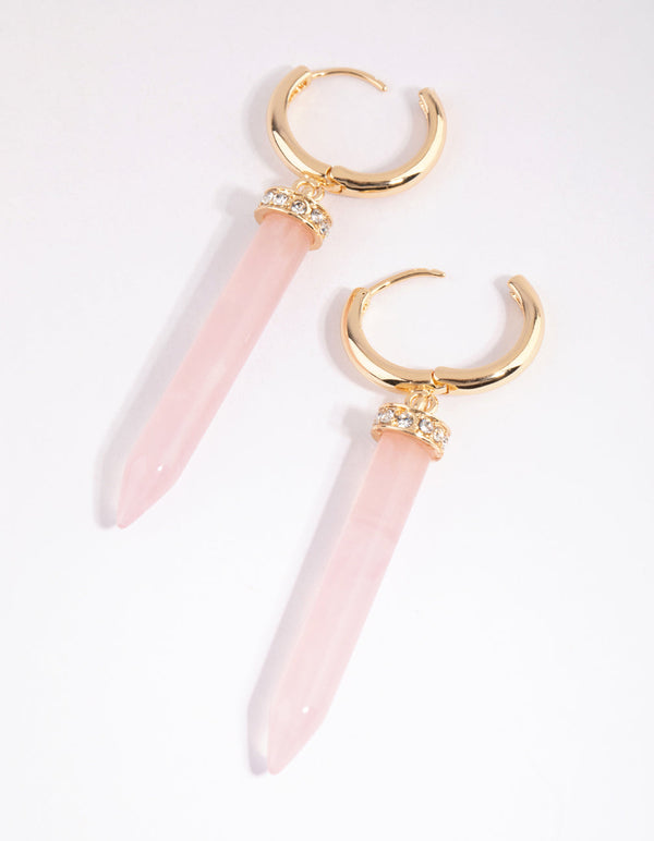 Gold Rose Quartz Shard Huggie Earrings