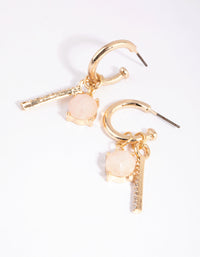 Gold Rose Quartz Huggie Hoop Earrings - link has visual effect only