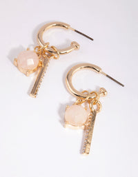 Gold Rose Quartz Huggie Hoop Earrings - link has visual effect only