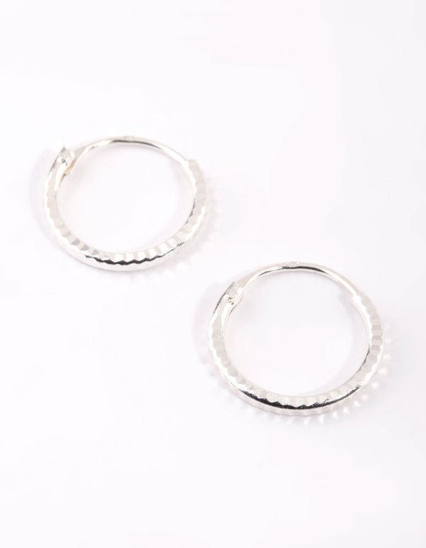 Sterling Silver Diamond Cut Hoop Earrings