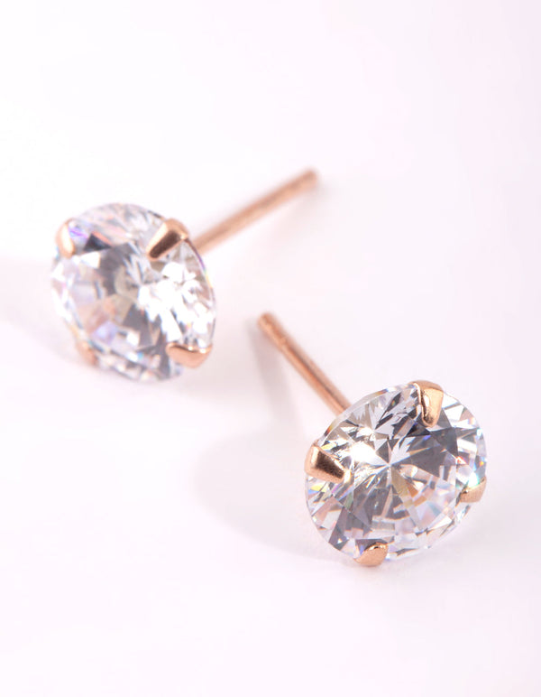 Large Rose Gold Plated Sterlig Silver Cubic Zirconia Stud Earrings