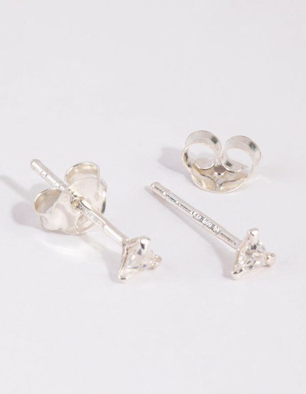 Sterling Silver Cubic Zirconia Triangular Stud Earrings